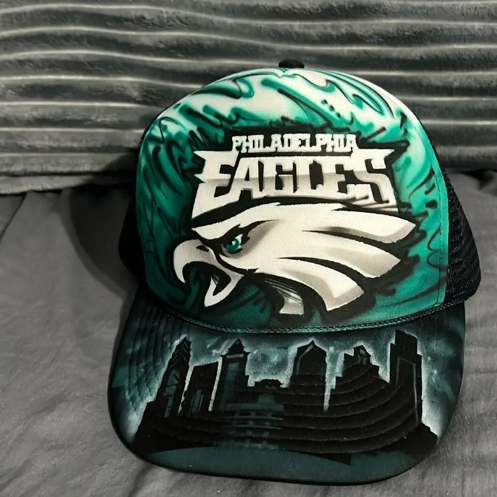 🔥🏈 PHILADELPHIA EAGLES Football Airbrush‎ Foam Trucker Snapback Hat - PERFECT